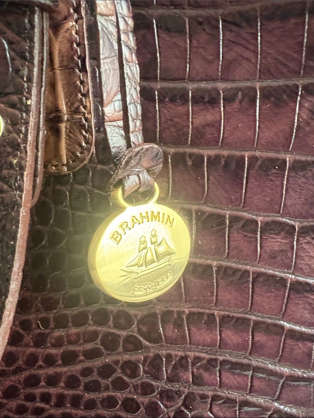 Brahmin Anywhere Tote- Truffle Melbourne Croc-Embossed Leather Tote in Brown - Picture 4 of 9